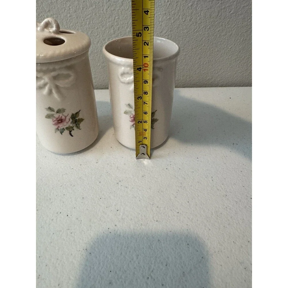 Vintage Floral Bathroom Set Toothbrush Holder & Tumbler